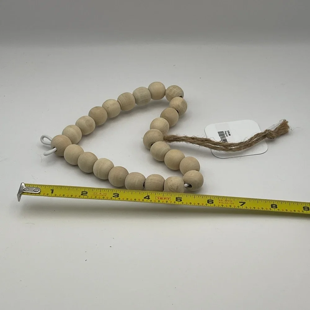 Natural Wood Bead Heart Wreath Rustic Farmhouse Boho Wall Decor Ornament 9 Inch